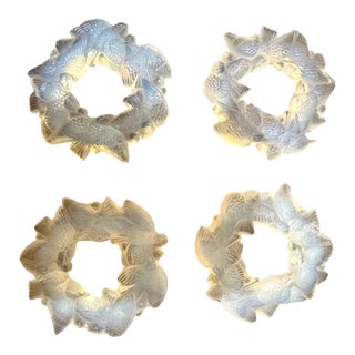 1920s Sabino Opalescent Art Glass Bird Wreath Napkin Rings For Sale
