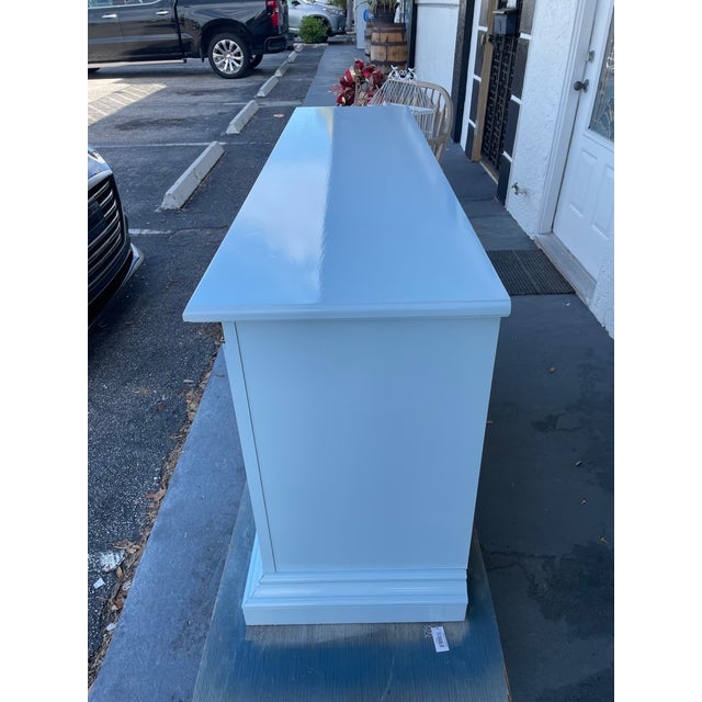 Stanley Furniture 1960s Stanley High-Gloss Blue Hydrangea Console/ Credenza With Brass Hardware For Sale - Image 4 of 11