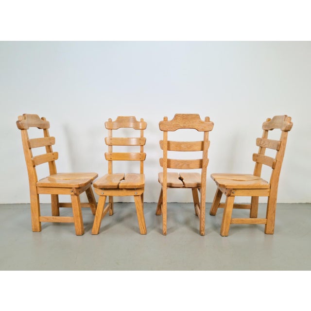 Brown Dutch Brutalist Dining Chairs with Ladder Backrests in Oak, 1960s, Set of 4 For Sale - Image 8 of 12
