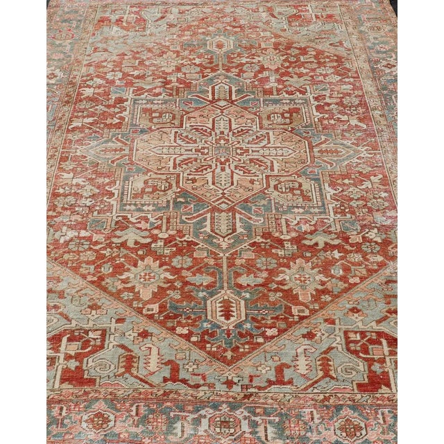 Antique Heriz Rug with All-Over Medallion Design in Red, Blue, Pink, Tan & Brown Antique Heriz Rug, Keivan Woven Arts /...