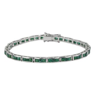 Art Deco 5.74 Ct Natural Emerald Channel-Set Tennis Bracelet - New Year Gift For Sale