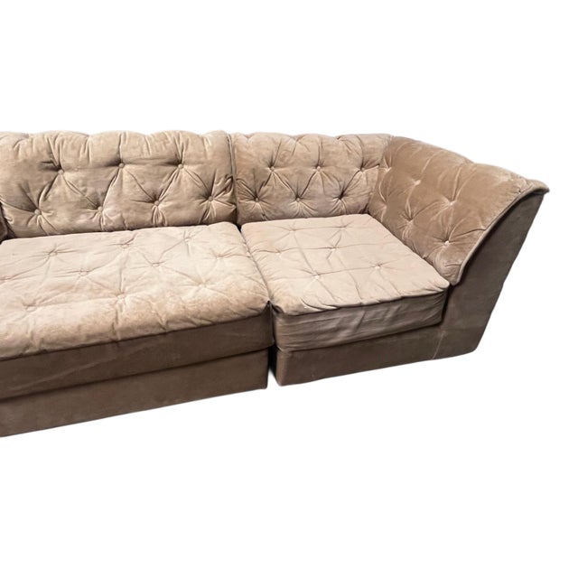 All original Gold 70s Suede Style Modular Couch In get condition for its age each piece is 33 inchs And can be set up in...