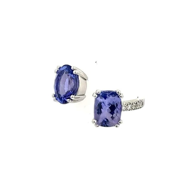 Natural Tanzanite Diamond Ring Size 6 14k W Gold 4 TCW Certified For Sale - Image 9 of 13
