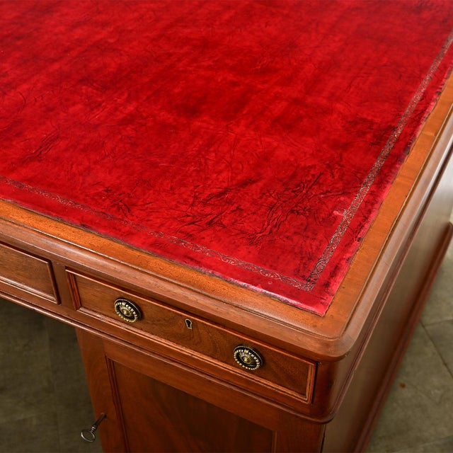 French 19th Century Mahogany & Leather Partners Desk For Sale - Image 11 of 16