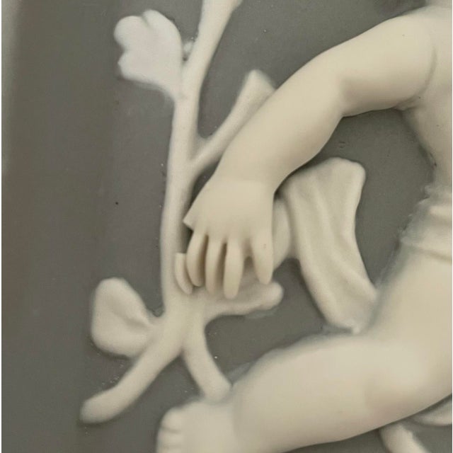 Ceramic Vintage Jasperware by Andrea Four Seasons Porcelain Cherubs G848. Gray & White For Sale - Image 7 of 7