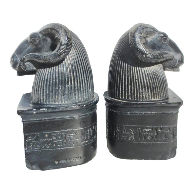 Stone & Resin Amun-Ra Egyptian Bookends Metropolitan Museum of Art - A Pair of 2 For Sale