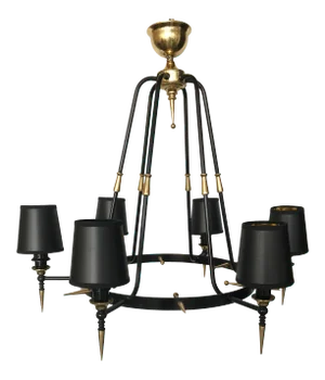 1960s Stilnovo Brass Black 6-Light Chandeliers - a Pair