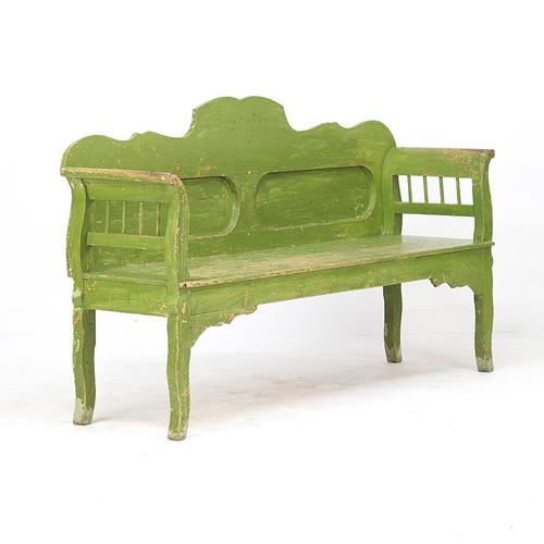 Rustic Folk Art Farmhouse Painted Pine Bench For Sale - Image 11 of 11