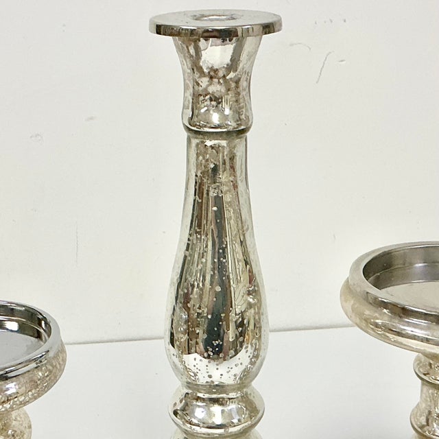 Silver 1990s Vintage Boho Chic Modern West Elm Attributed Mercury Glass Candleholders - Set of 3. For Sale - Image 8 of 12