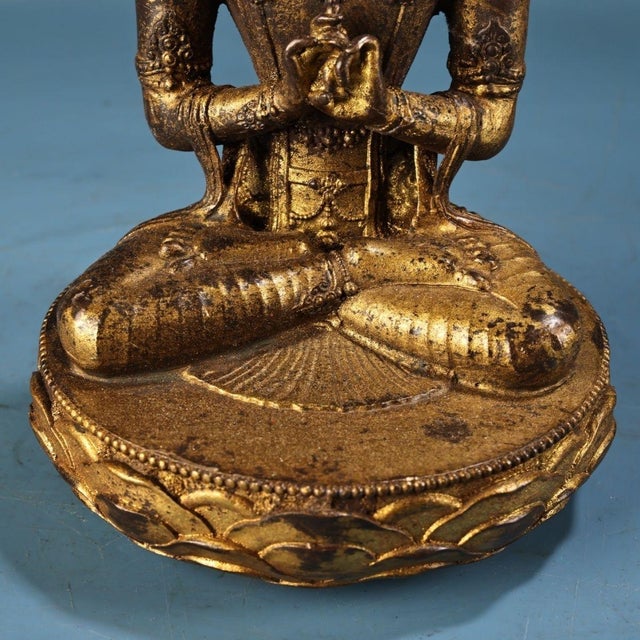 1960s Gilt Bronze Seated Maitreya Buddha Statue For Sale - Image 5 of 9