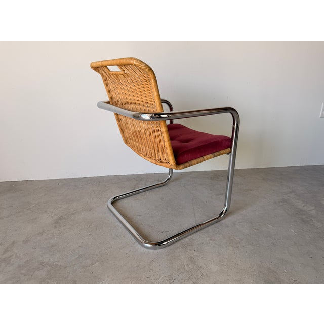 Red Mid Century Modern Harvey Probber Style Chrome & Cane Cantilever Arm Chairs For Sale - Image 8 of 17