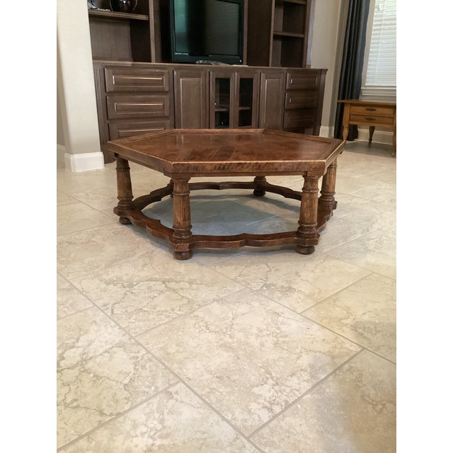 1970s Vintage Meiterranean Style Hexagonal Parquet Wood Coffee Table For Sale In Houston - Image 6 of 7