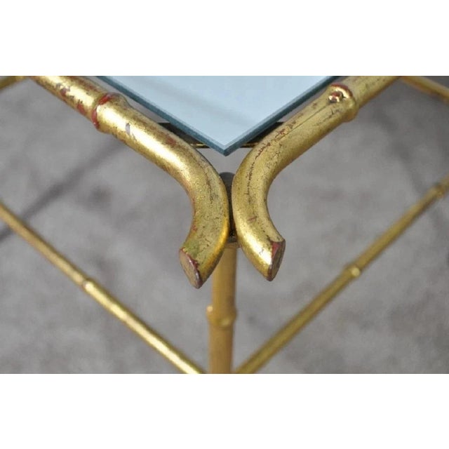 Hollywood Regency Vintage Italian Hollywood Regency Faux Bamboo Gold Mirror Low Side Tables - Pair For Sale - Image 3 of 10