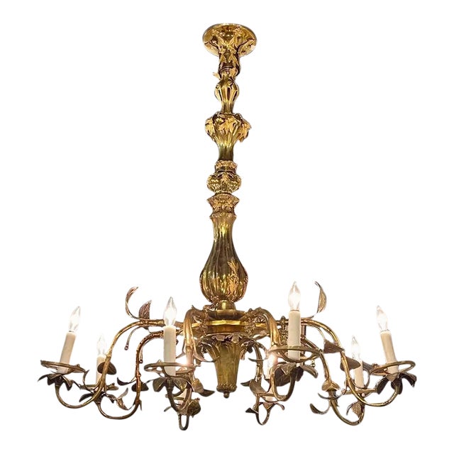 19th Century Italian Gilt Bronze 8 Light Chandelier For Sale