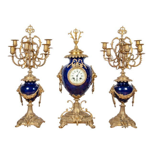 19th Century After Sevre Louis XV Style Mantel Clock Set For Sale