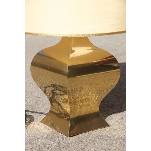 French Brass Shantung Table Lamp, 1970s For Sale - Image 6 of 9