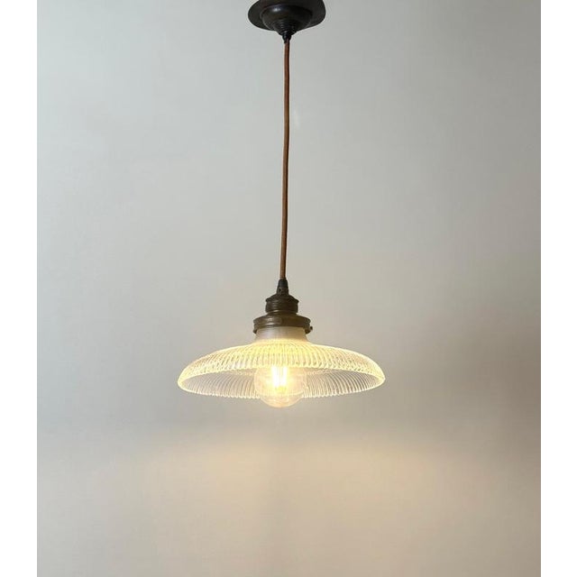 Metal Art Nouveau Prismatic Glass Pendant Light from Holophane, Germany, 1910 For Sale - Image 7 of 17