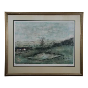 Bernard Gantner Reflets French Country Farmhouse Landscape Lithograph Print 30"