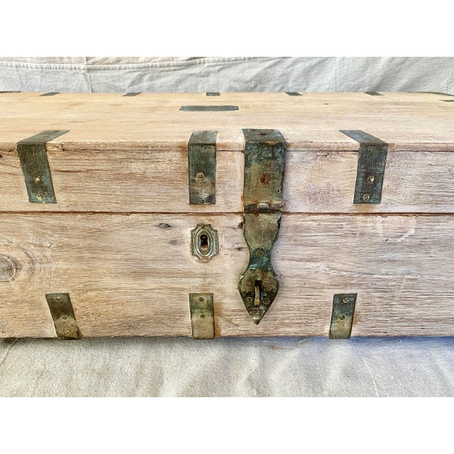 Vintage Bleached Teak Trunk W/Brass Fittings For Sale - Image 10 of 12
