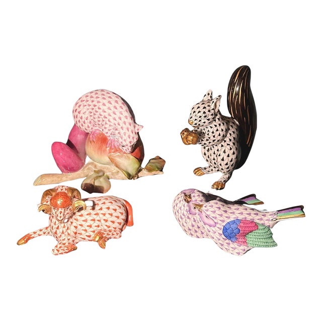 Set of Four Herend Hungary Porcelain Animal Figurines For Sale
