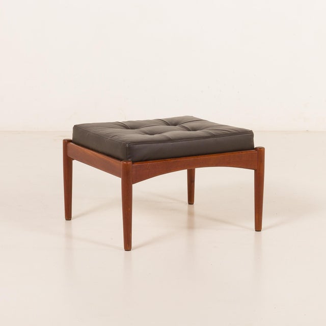 Black Vintage Danish Ottoman in Teak and Aniline Leather, 1970s For Sale - Image 8 of 8