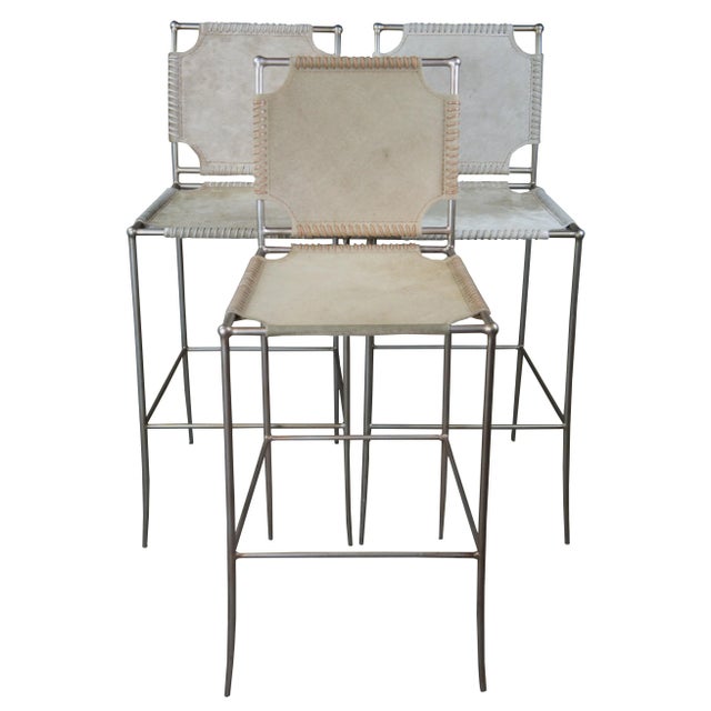 Caracole in Stitches Leather Bar Stools- Set of 3 For Sale - Image 10 of 10