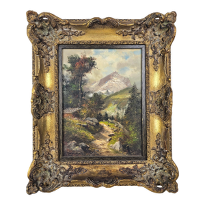 19th Century Alpine Oil Painting in Giltwood Rococo Revival Frame