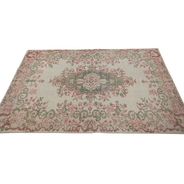 Vintage Floral Turkish Area Rug-4′ × 6′7″ For Sale - Image 4 of 7