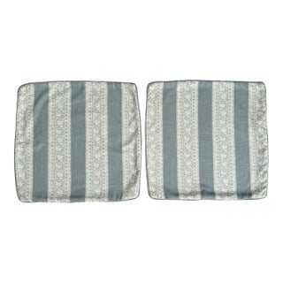 Pindler Aqua Blue Green Floral Vertical Stripe Pillow Covers - Set of 2 For Sale