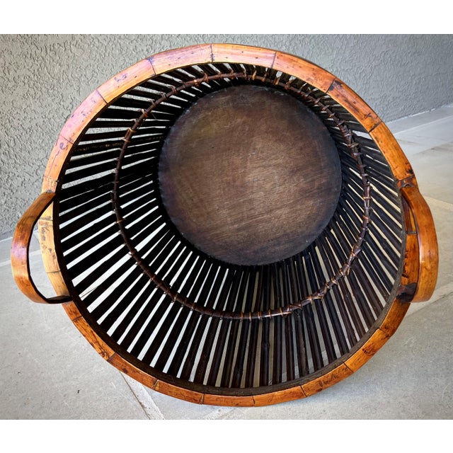 Mid 20th-Century Split Bamboo Tortoiseshell Planter Floor Basket With Ear Handles For Sale - Image 9 of 18