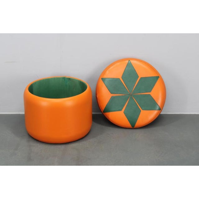 Vintage Italian Leather Pouf, 1970s For Sale - Image 6 of 10