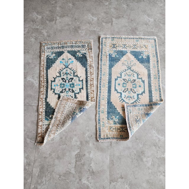 Set of Two Distressed Turkish Small Rug - a Pair Ethnic For Sale - Image 9 of 9