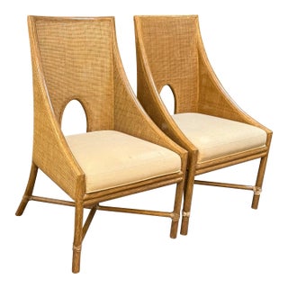 Barbara Barry for McGuire B= Open Oval Caned Chairs, Pair For Sale
