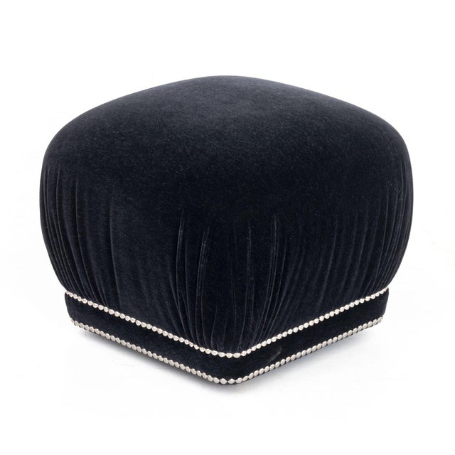Modern Black Velvet Upholstered Ottoman For Sale - Image 4 of 5