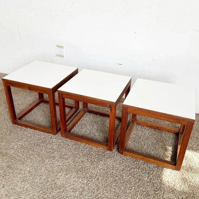 Mid-Century Modern Mid Century Modern Teak Cubic Side Tables - Set of 3 For Sale - Image 3 of 10