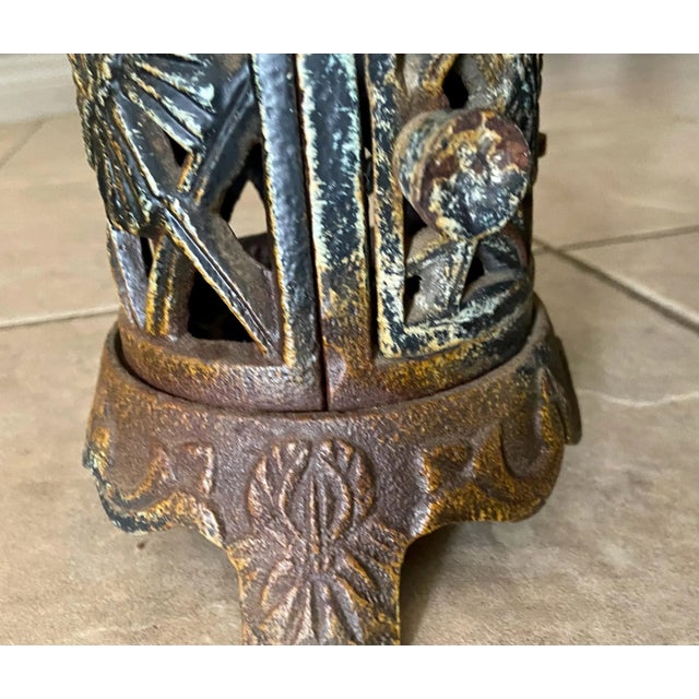 Metal Pair Antique Chinese Iron Pagoda Garden Candle Lanterns For Sale - Image 7 of 13