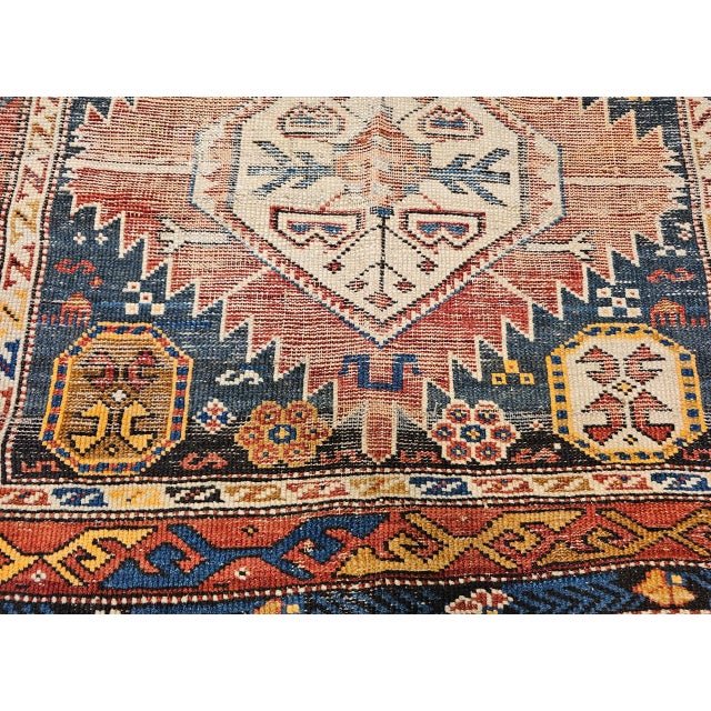 Antique Caucasian Kazak Rug, Hand-Knotted Wool, Geometric Pattern, Blue & Red, 3' x 5' For Sale - Image 17 of 18