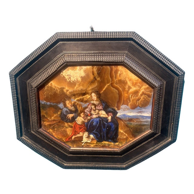Unknown, Depicting the Holy Family with St. John offering a fruit to Baby Jesus, 1700, Onyx For Sale