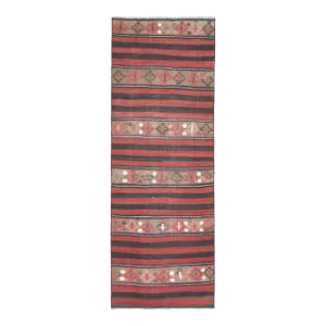 1970s Turkish Oushak Handmade Wool Cotton Red Kilim Runner