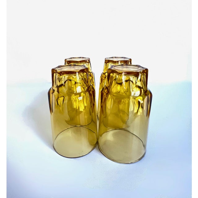 Vintage Hazel-Atlas Reflection Amber Thumbprint Set of 5 – Pitcher & 4 Tumblers For Sale - Image 10 of 12