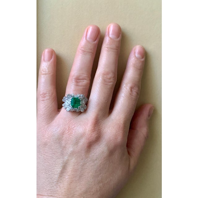 A classic, Cocktail ring 2.5 Carat Colombian Emerald and Diamond Ring, with no color enhancement. 18 Karat white gold 6 gm...