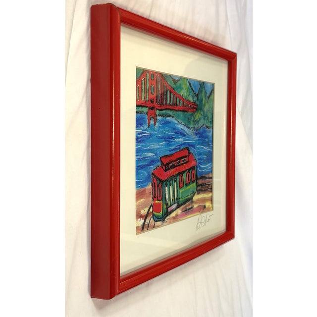 Original Signed and Framed Primitive Pastel Artwork Depicting a 'Bridge & Train' For Sale - Image 11 of 13