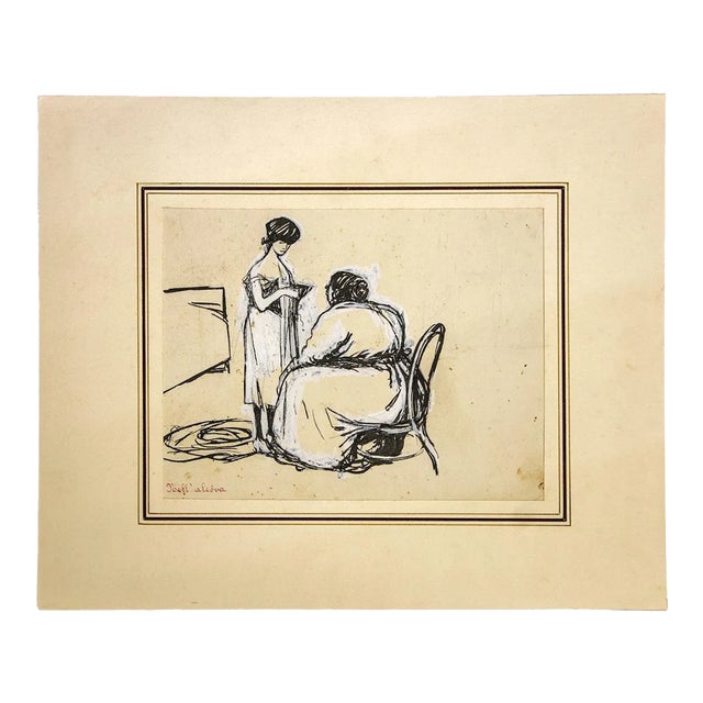 Gabriele Galantara, Nell'Alcova, Mixed Media on Cardboard, 1902 ca. For Sale