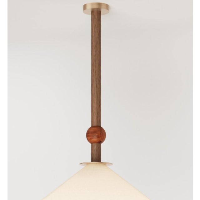 Contemporary Nikho II Ceiling Lamp in Wood with Brass and Fabric by Marine Breynaert For Sale - Image 3 of 6