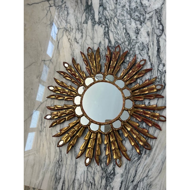 Vintage Italian Giltwood Sunburst Mirror, 1950s For Sale - Image 4 of 7
