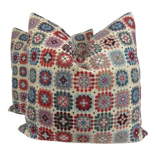 English Crochet Tapestry 22" Pillows-a Pair For Sale