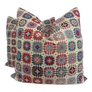 English Crochet Tapestry 22" Pillows-a Pair