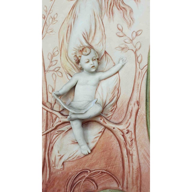 “Art Nouveau Pair Of Art Nouveau Bas Relief Biscuit Plates, A.mucha”Incredible Pair of Art Nouveau Biscuit plates...