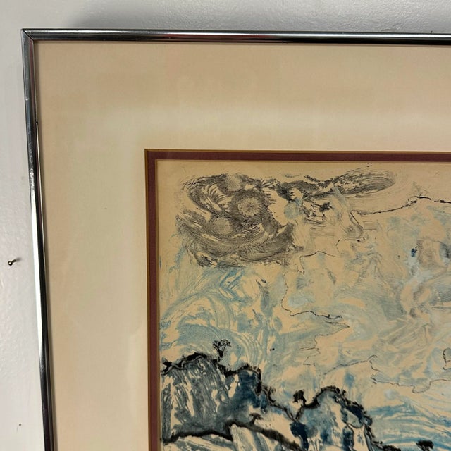 Framed Abstract Blue Landscape Lithograph Signed For Sale - Image 10 of 12
