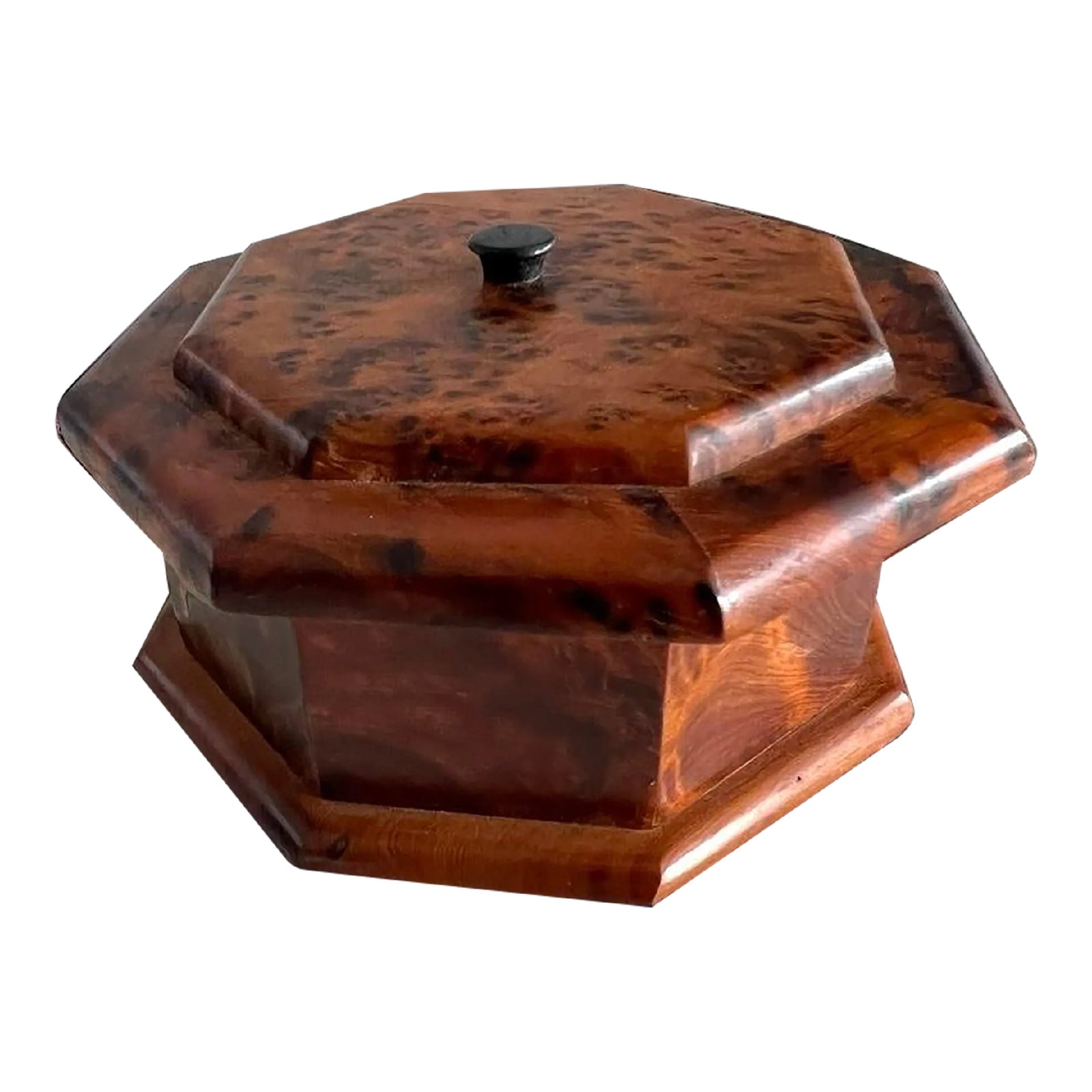 1960s Moroccan Thuya Burl Wood Hexagon Box | Chairish